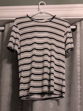 Kathie Lee Collection Black & White Striped Short Sleeve Tee